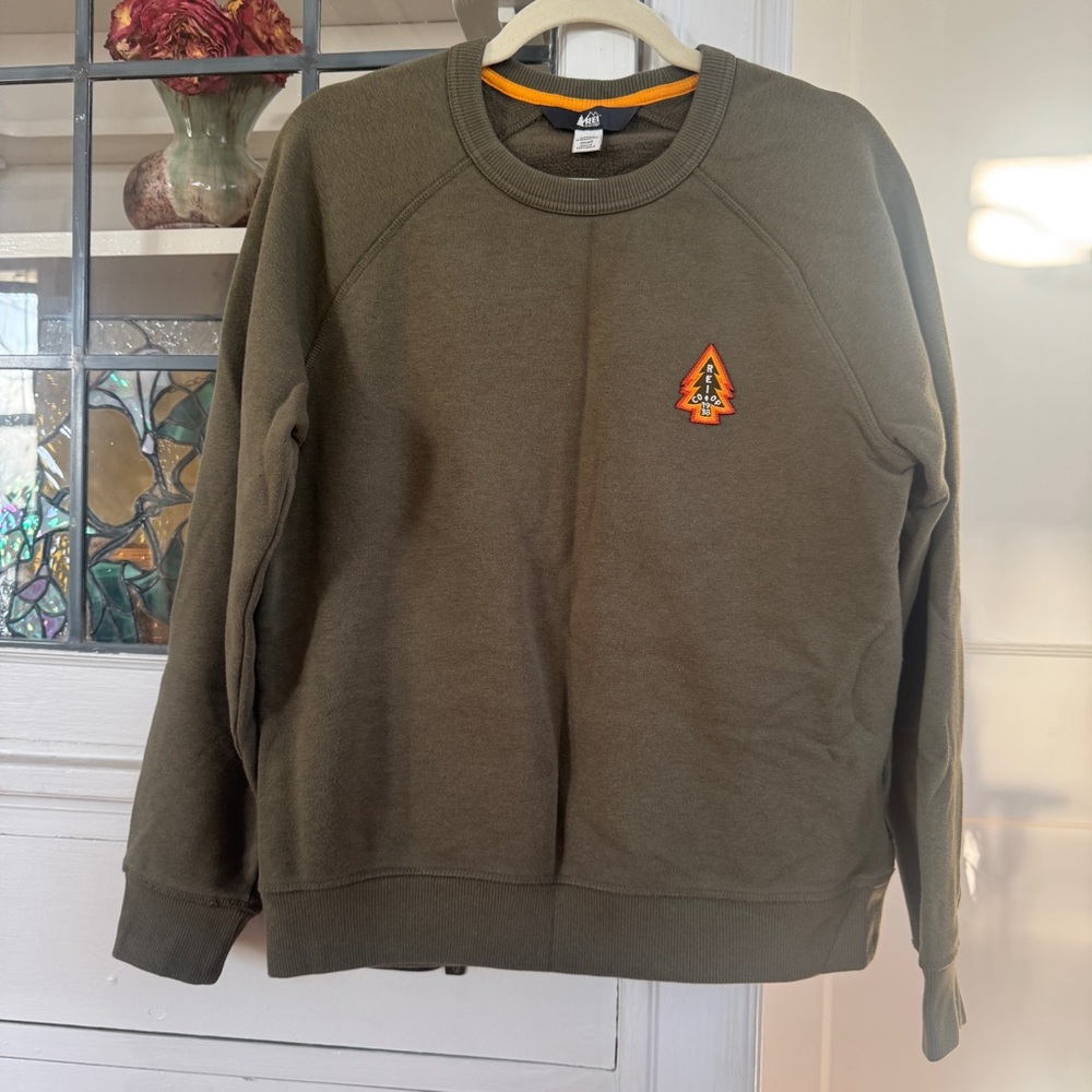 REI Olive Sweatshirt with Orange Tree Patch